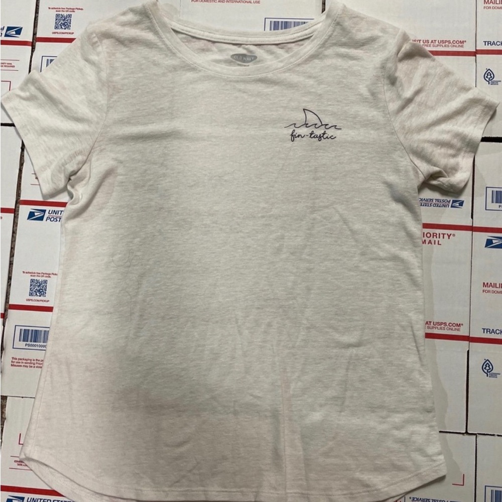 Old Navy Cream Short Sleeve Tee with Navy Surf Logo